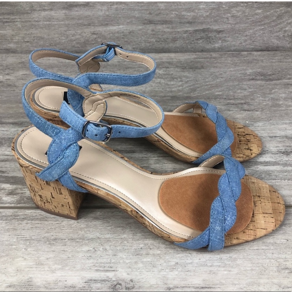 WHITE HOUSE BLACK MARKET Blue Sandal with Cork Heel
